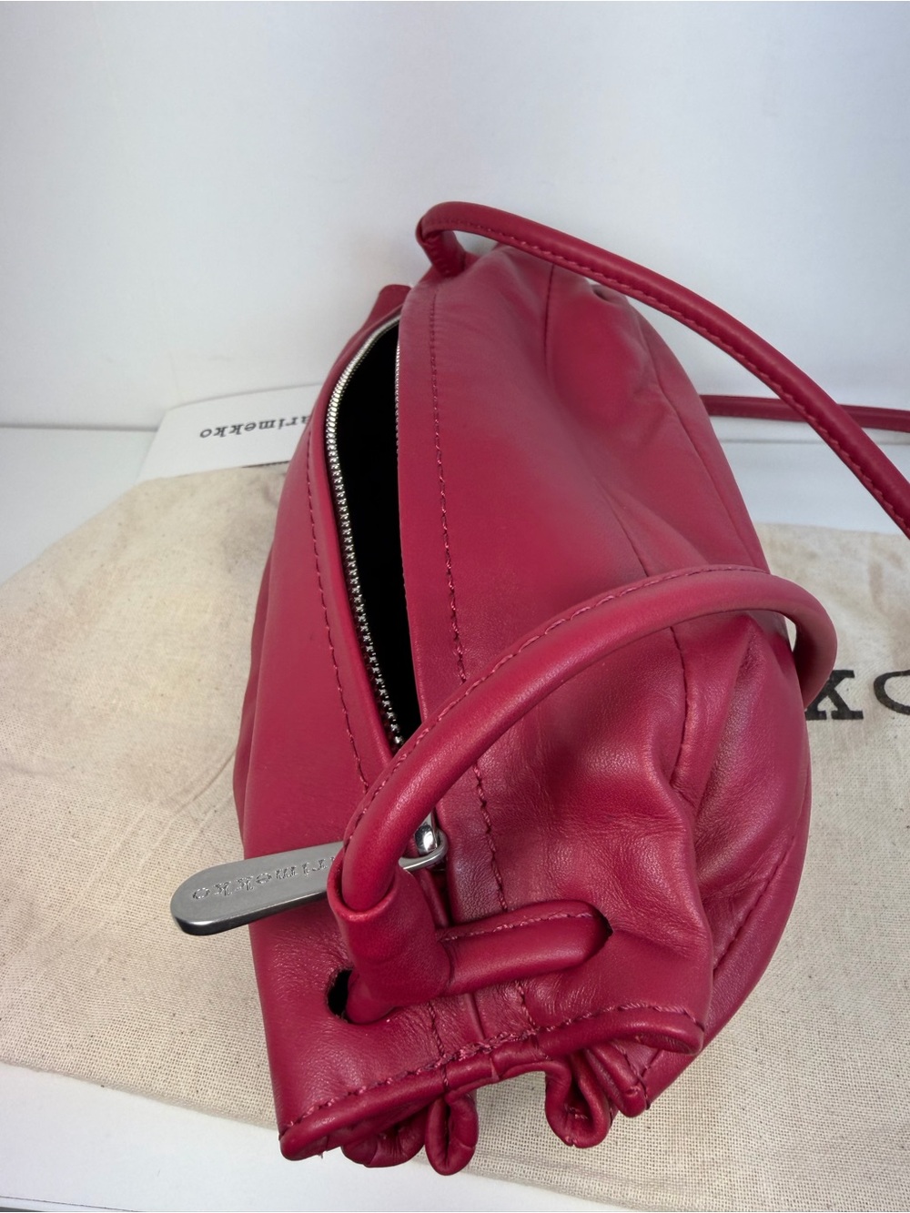 Marimekko Pikku Karla Raspberry Red Leather Shoulder Bag NWT Dust bag included - Picture 5 of 10